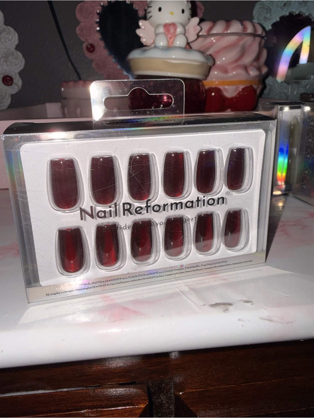 Nail Reformation Mirrored Deep Wine Red Press-On Nails in short coffin - Picture 5 of 8